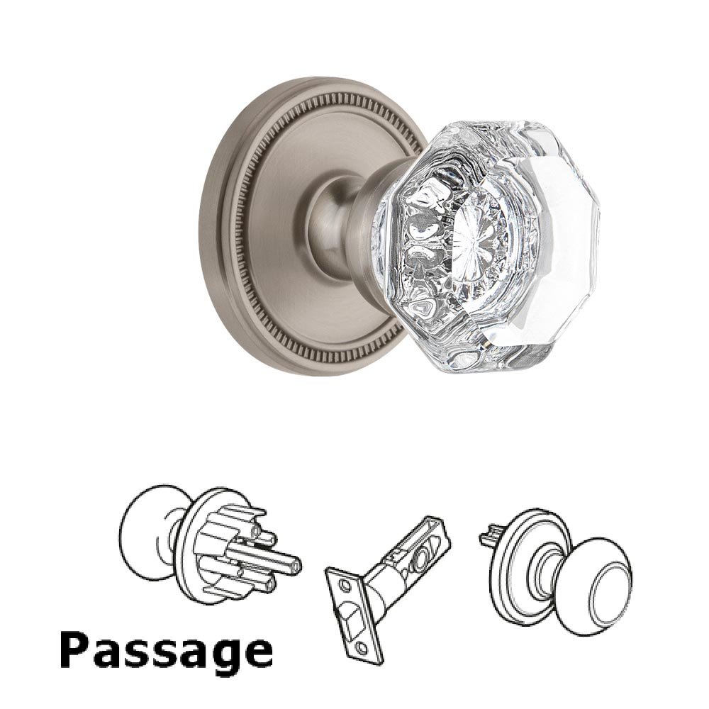 Soleil Rosette Passage with Chambord Crystal Knob in Satin Nickel