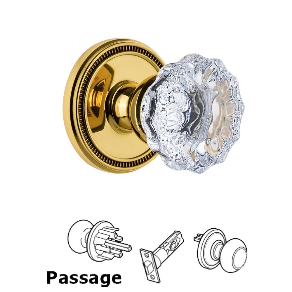 Soleil Rosette Passage with Fontainebleau Crystal Knob in Polished Brass