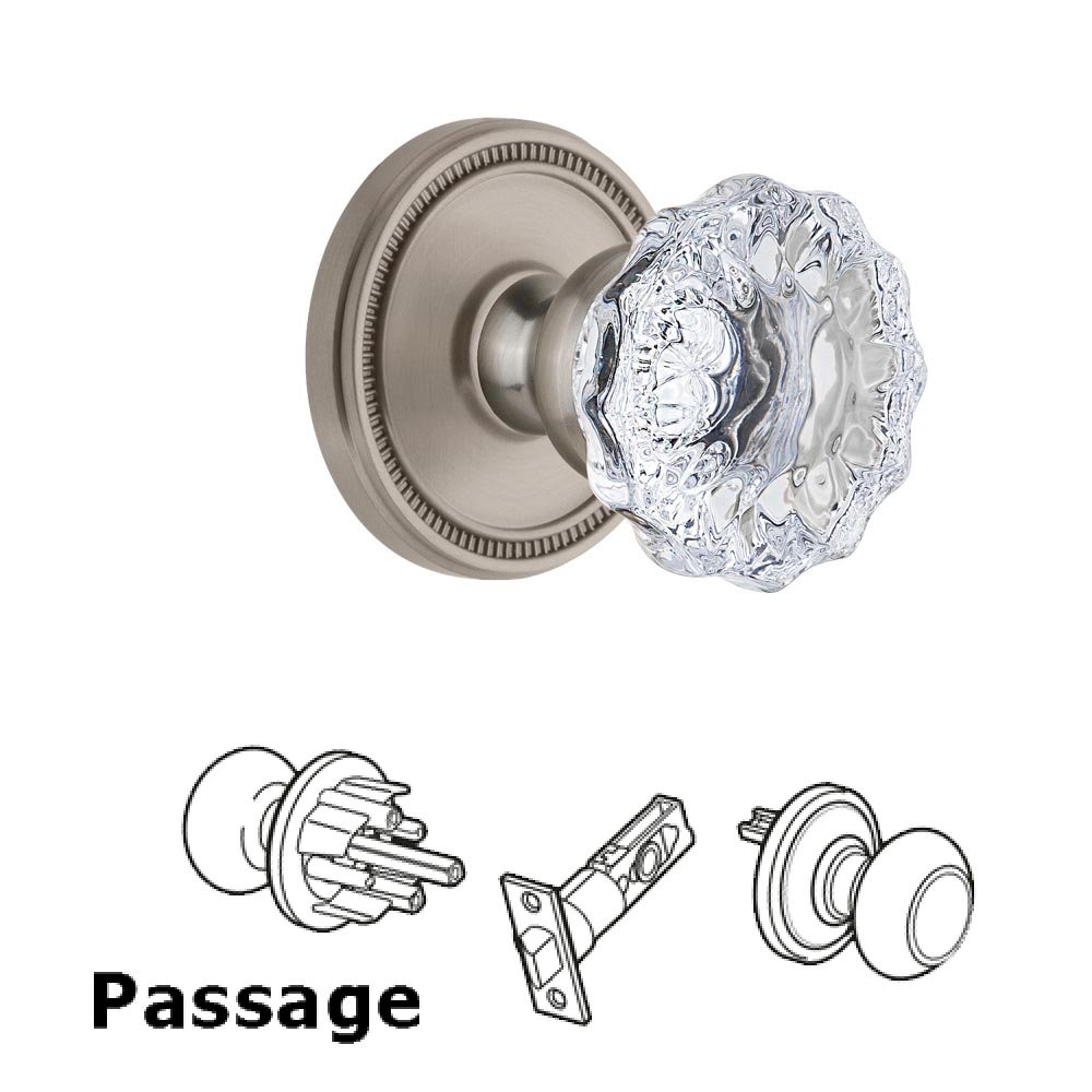 Soleil Rosette Passage with Fontainebleau Crystal Knob in Satin Nickel