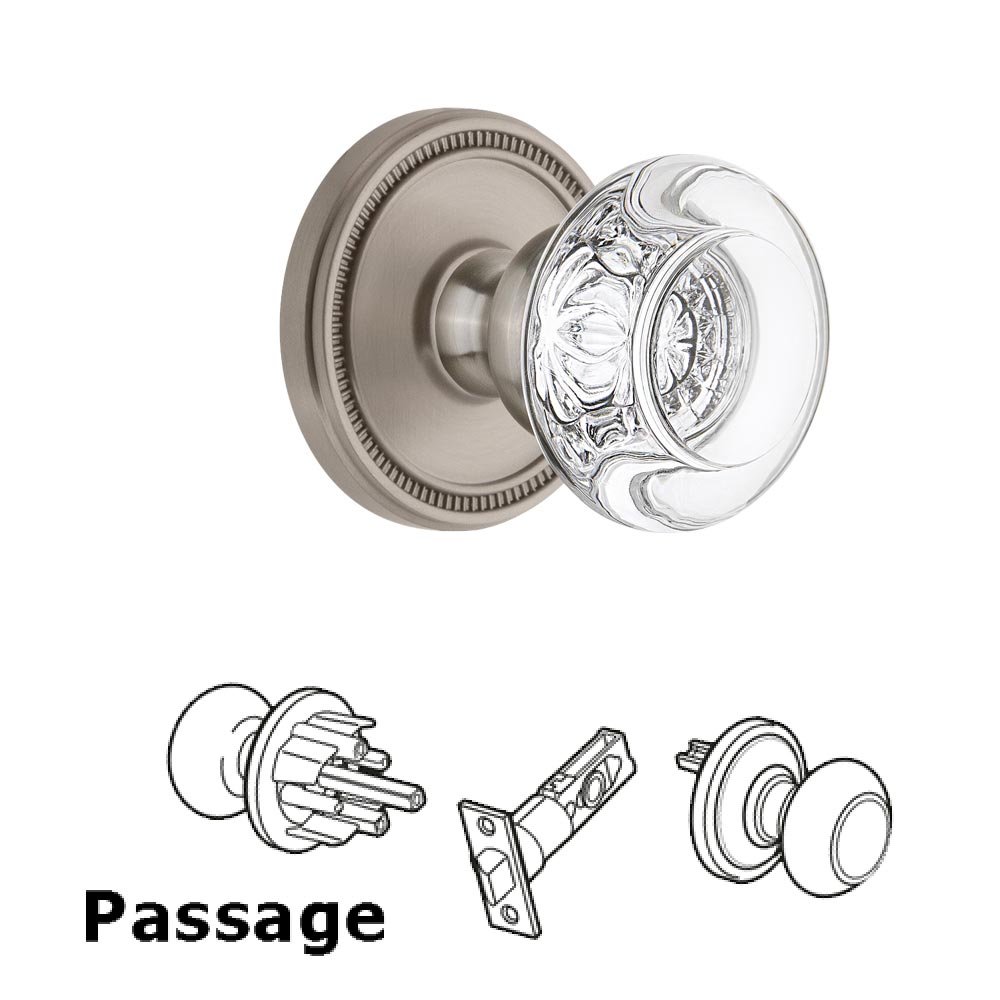 Soleil Rosette Passage with Bordeaux Crystal Knob in Satin Nickel