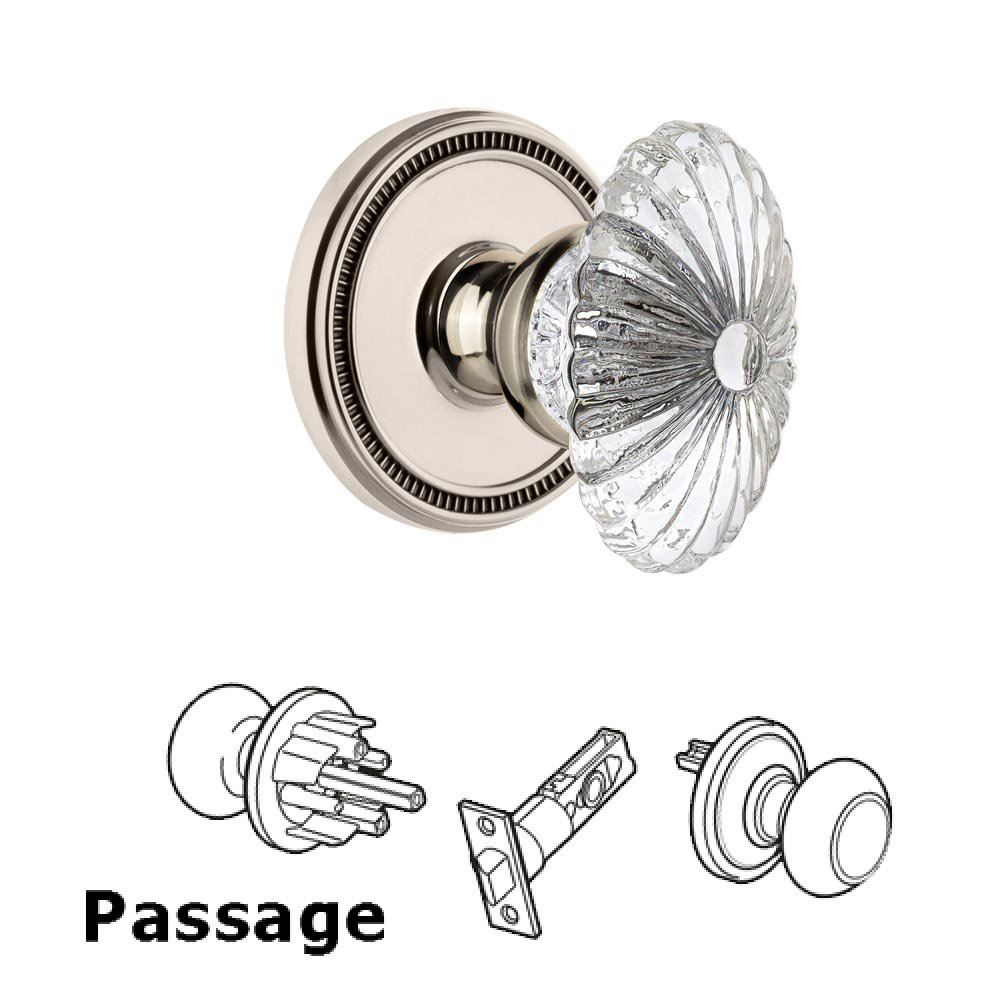 Soleil Rosette Passage with Burgundy Crystal Knob in Polished Nickel