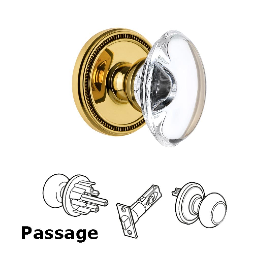 Soleil Rosette Passage with Provence Crystal Knob in Polished Brass