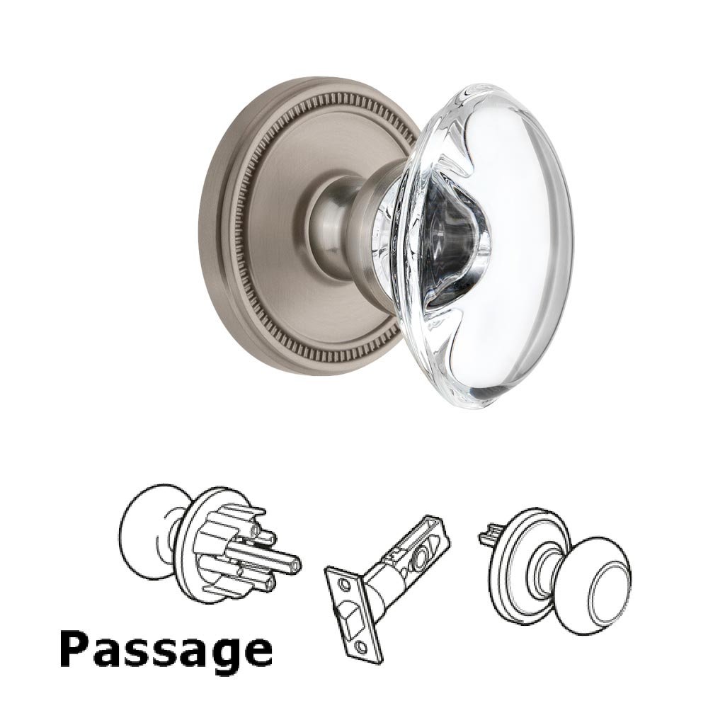 Soleil Rosette Passage with Provence Crystal Knob in Satin Nickel