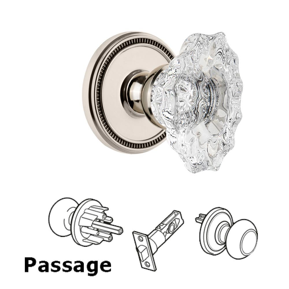 Soleil Rosette Passage with Biarritz Crystal Knob in Polished Nickel