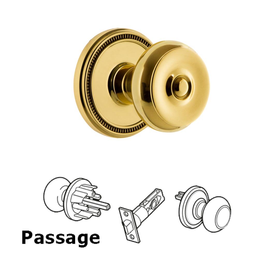 Soleil Rosette Passage with Bouton Knob in Polished Brass