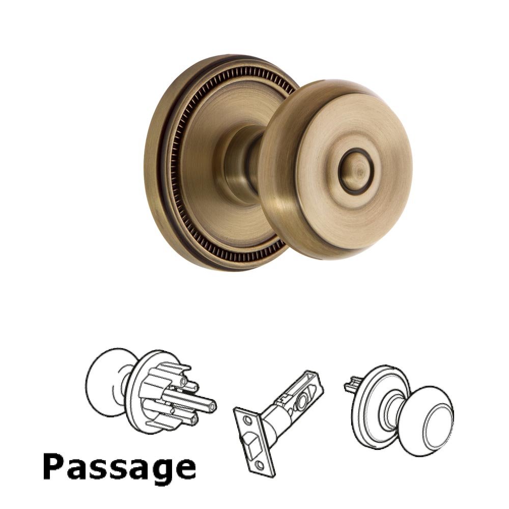 Soleil Rosette Passage with Bouton Knob in Vintage Brass
