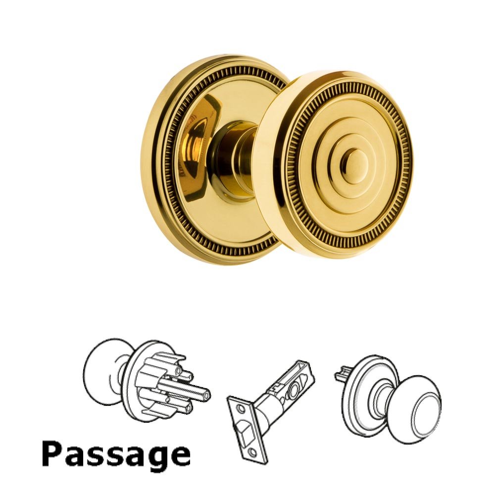 Soleil Rosette Passage with Soleil Knob in Polished Brass