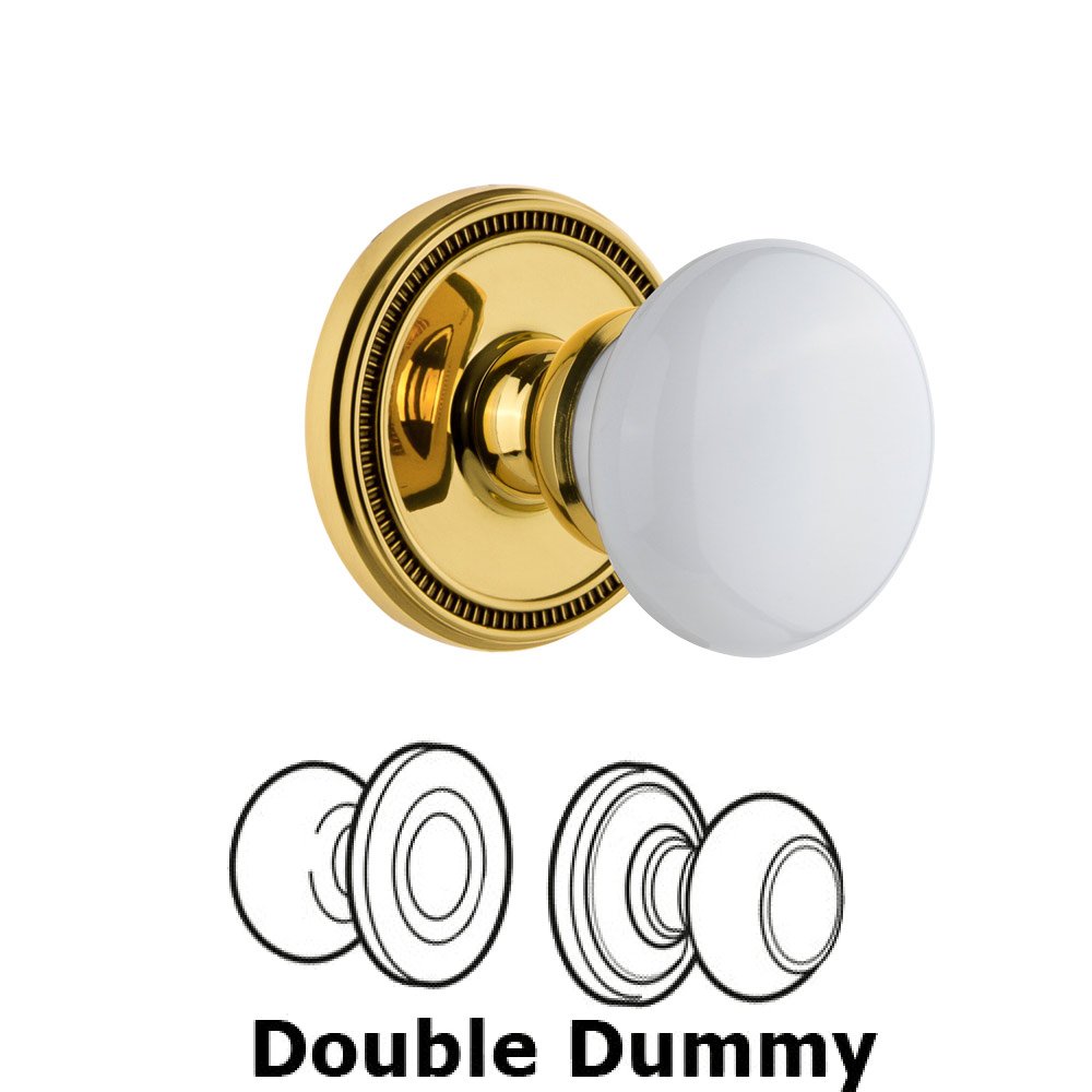 Soleil Rosette Double Dummy with Hyde Park White Porcelain Knob in Polished Brass