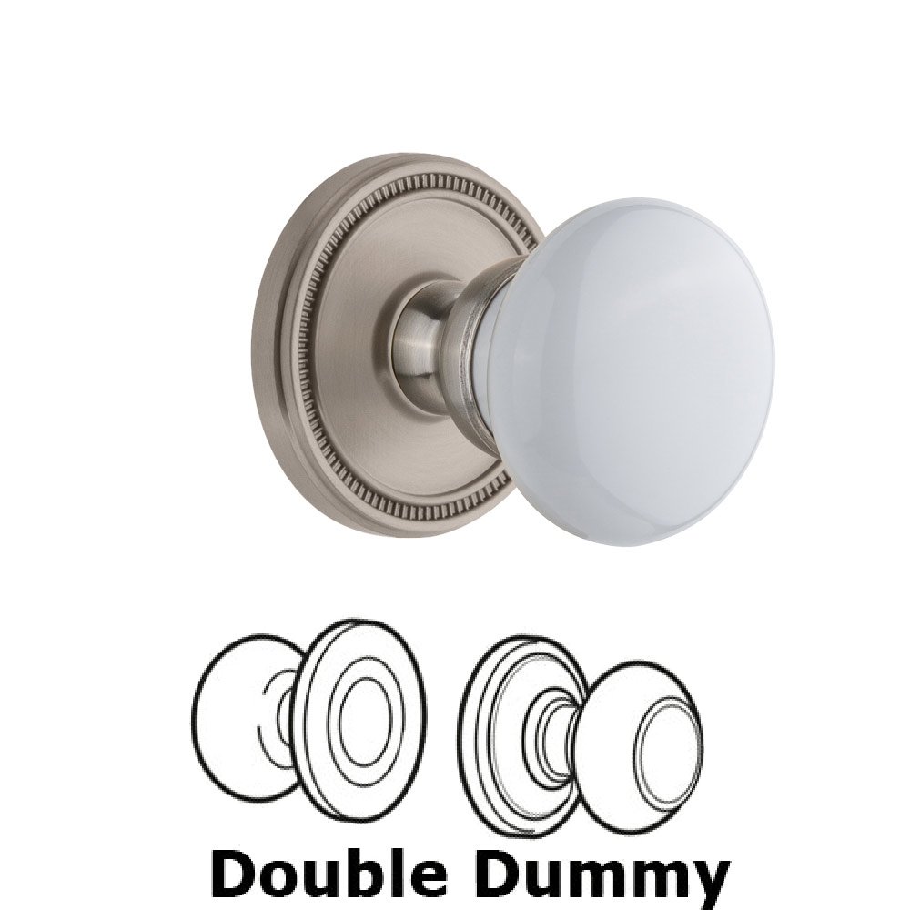 Soleil Rosette Double Dummy with Hyde Park White Porcelain Knob in Satin Nickel