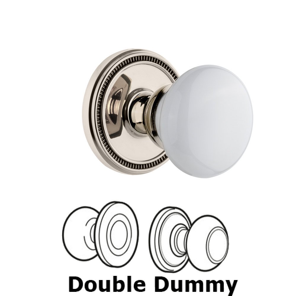 Soleil Rosette Double Dummy with Hyde Park White Porcelain Knob in Polished Nickel