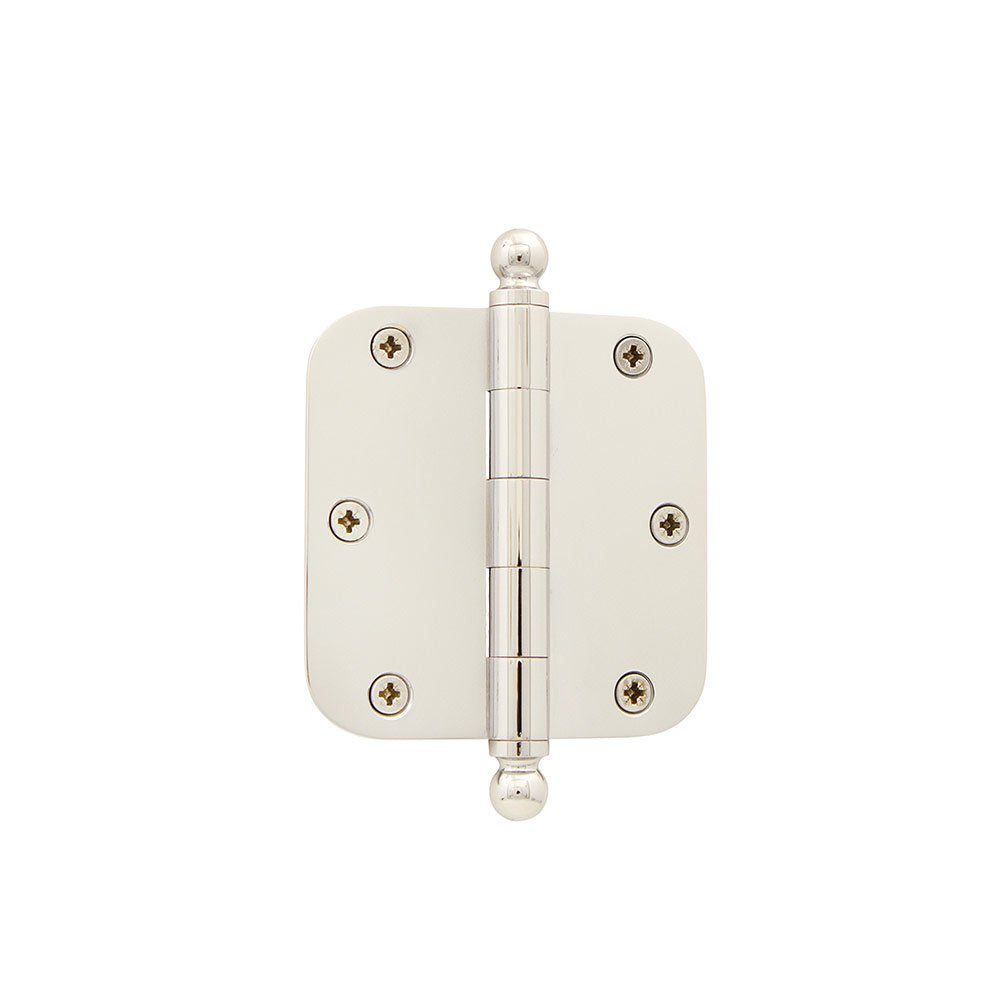 3 1/2" Ball Tip Residential Hinge with 5/8" Radius Corners in Polished Nickel