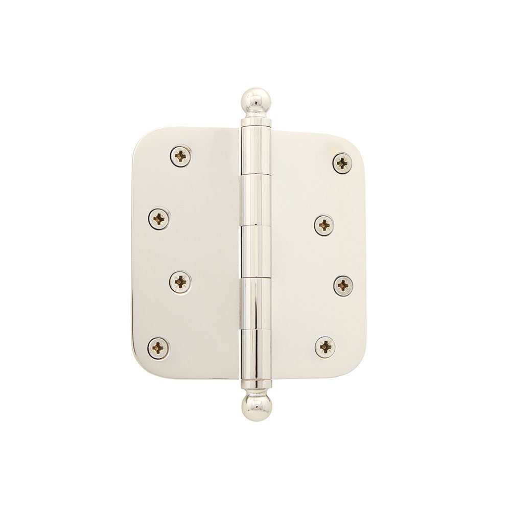 4" Ball Tip Residential Hinge with 5/8" Radius Corners in Polished Nickel