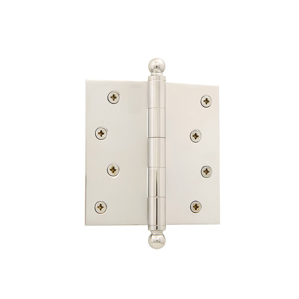 4" Ball Tip Residential Hinge with Square Corners in Polished Nickel