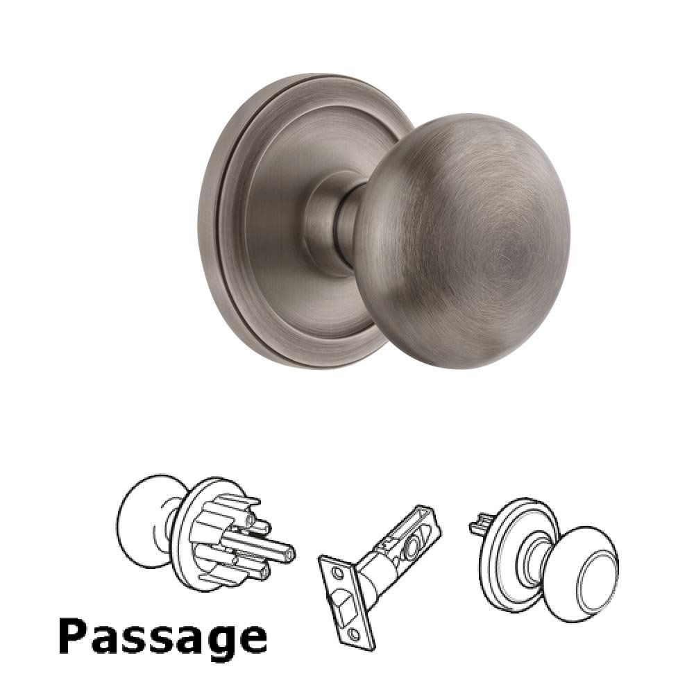 Grandeur Circulaire Rosette Passage with Fifth Avenue Knob in Antique Pewter