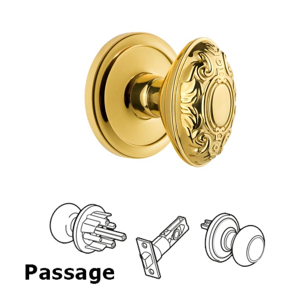 Grandeur Circulaire Rosette Passage with Grande Victorian Knob in Polished Brass