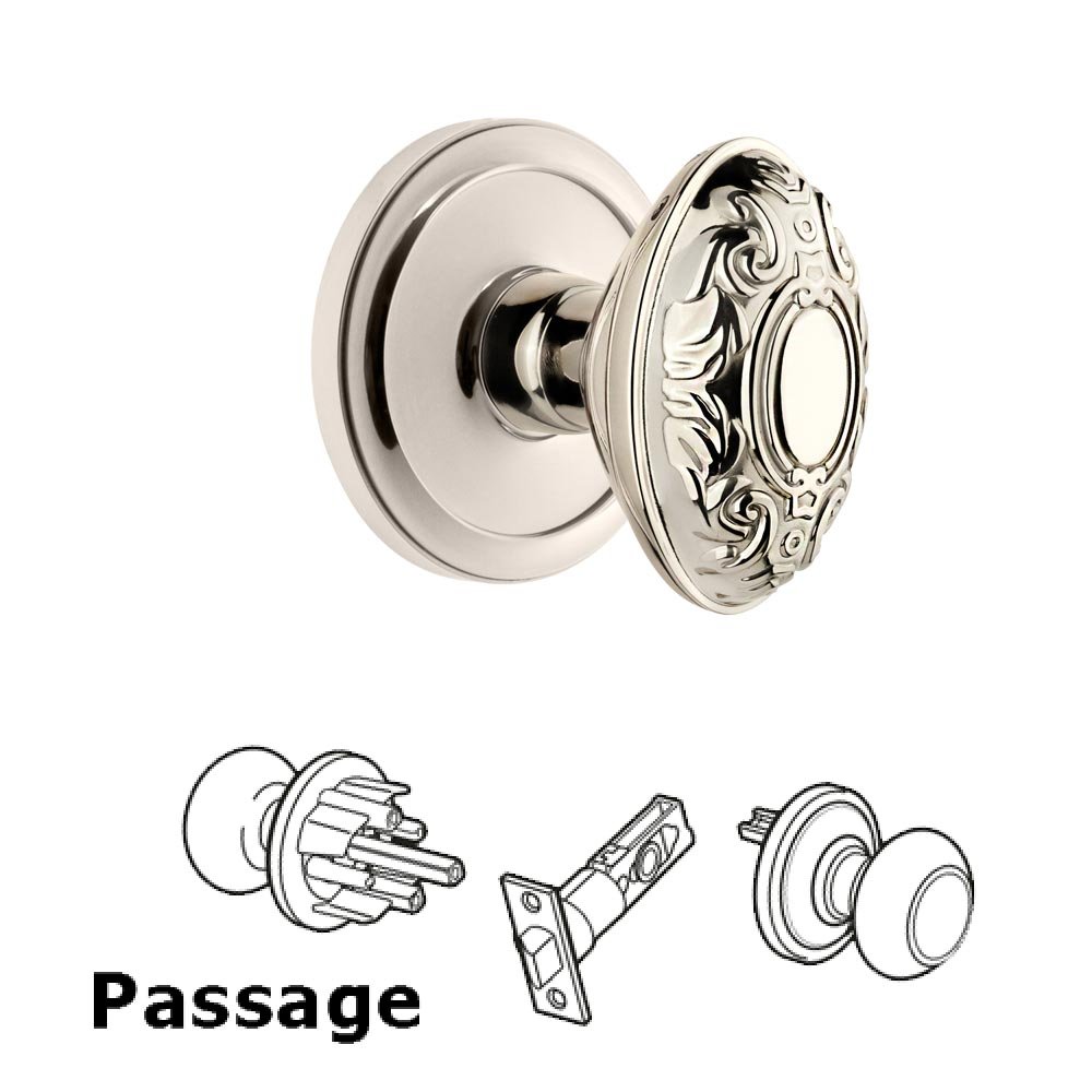 Grandeur Circulaire Rosette Passage with Grande Victorian Knob in Polished Nickel