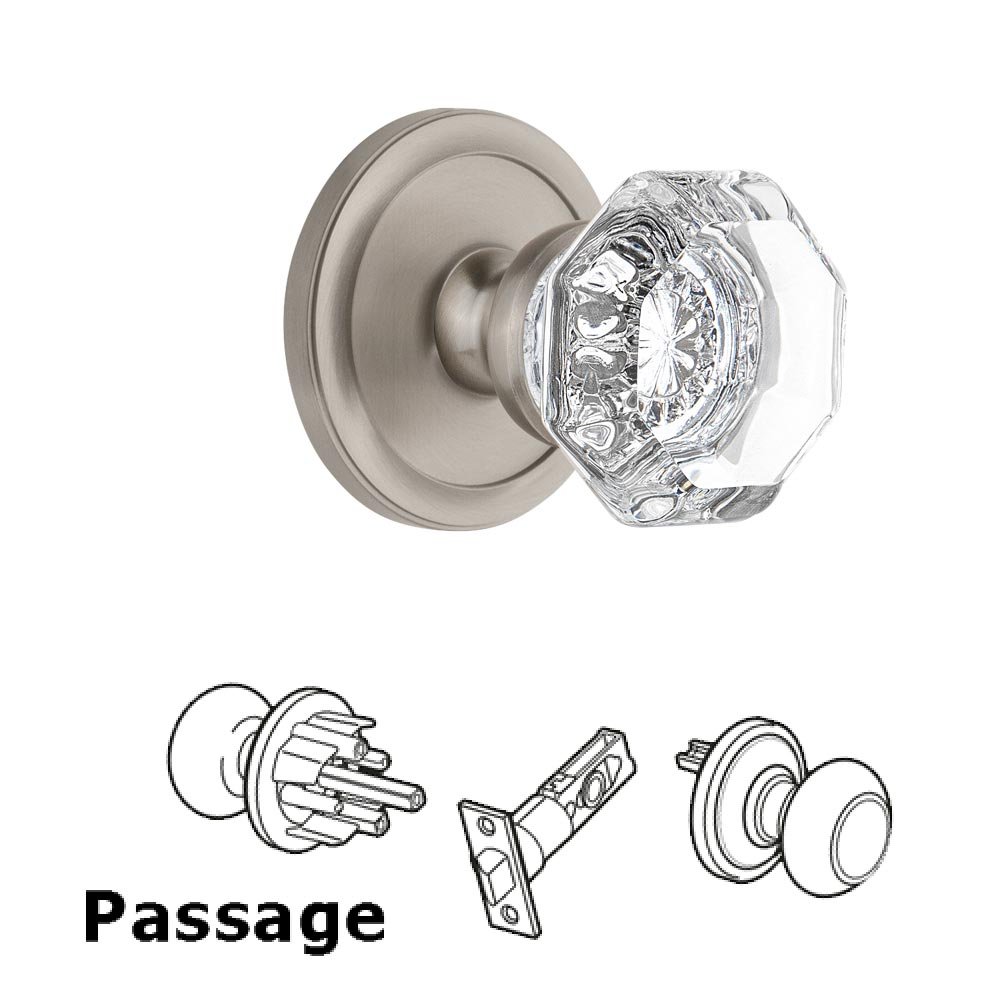 Grandeur Circulaire Rosette Passage with Chambord Crystal Knob in Satin Nickel