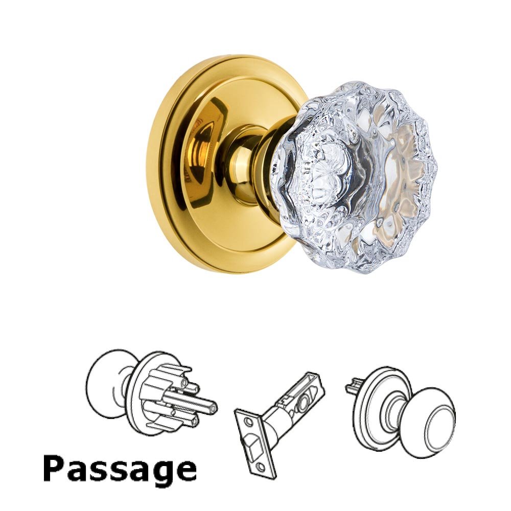 Grandeur Circulaire Rosette Passage with Fontainebleau Crystal Knob in Polished Brass