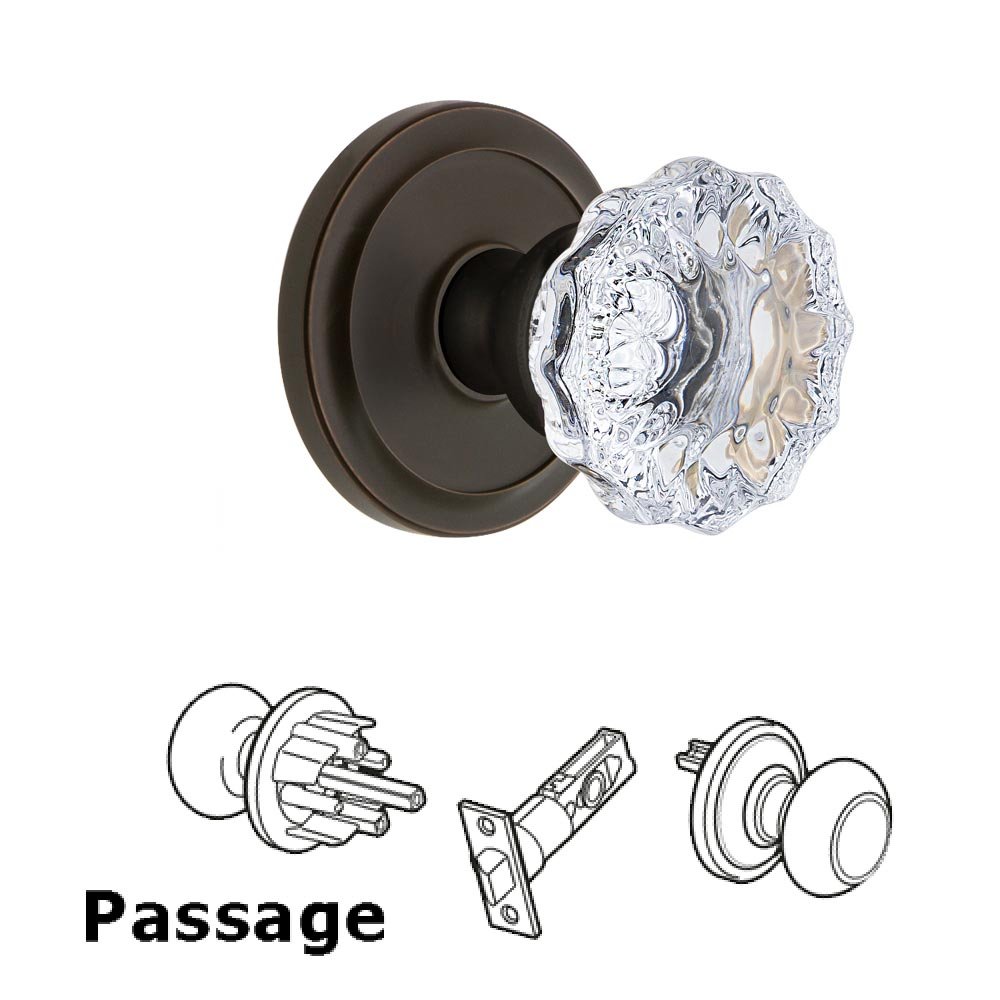 Grandeur Circulaire Rosette Passage with Fontainebleau Crystal Knob in Timeless Bronze