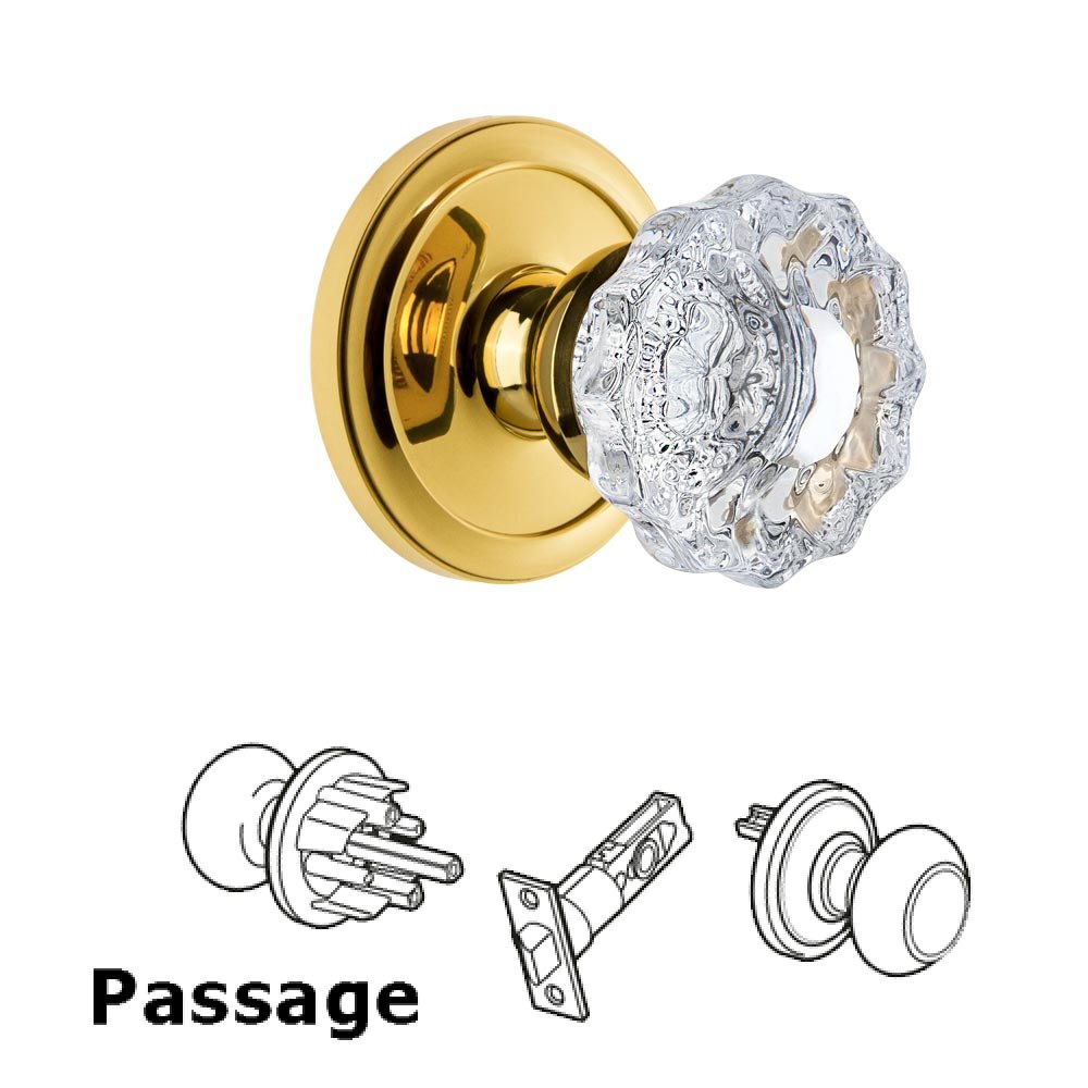 Grandeur Circulaire Rosette Passage with Versailles Crystal Knob in Polished Brass