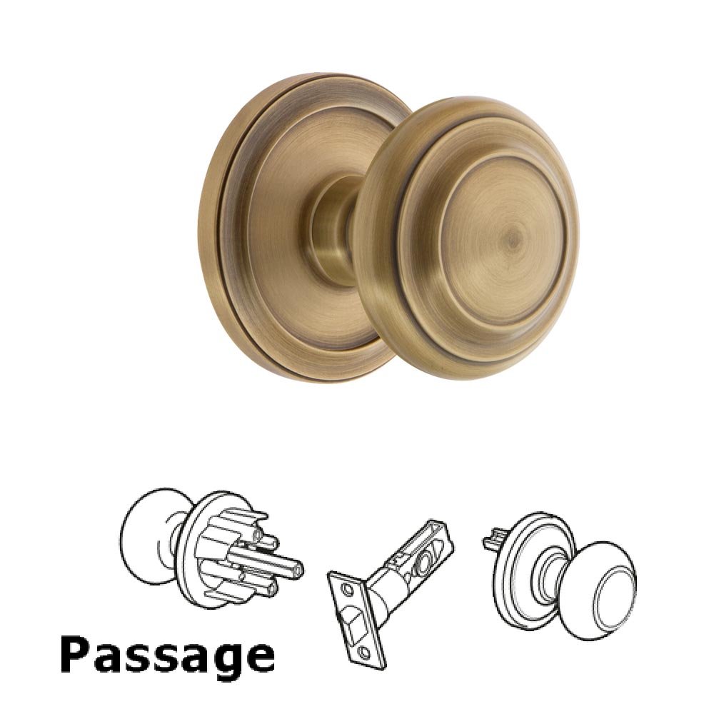 Grandeur Circulaire Rosette Passage with Circulaire Knob in Vintage Brass