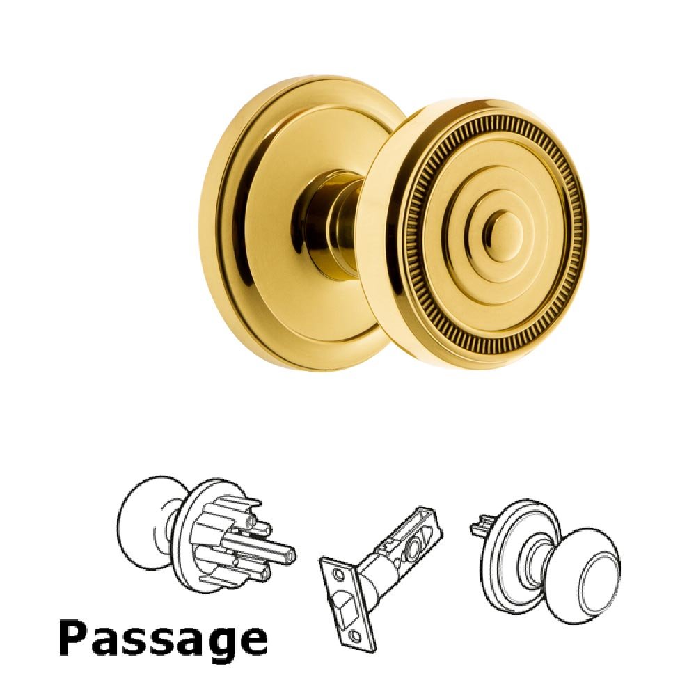 Grandeur Circulaire Rosette Passage with Soleil Knob in Polished Brass