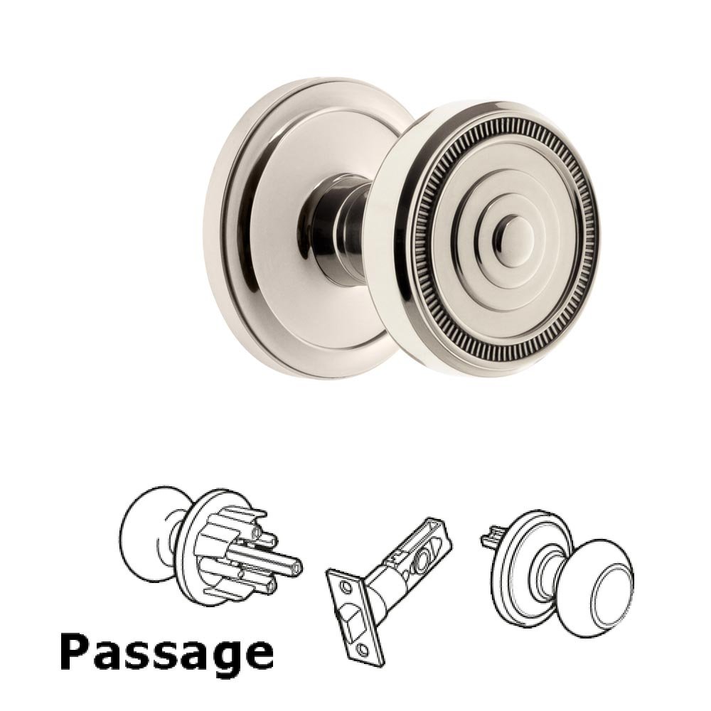 Grandeur Circulaire Rosette Passage with Soleil Knob in Polished Nickel