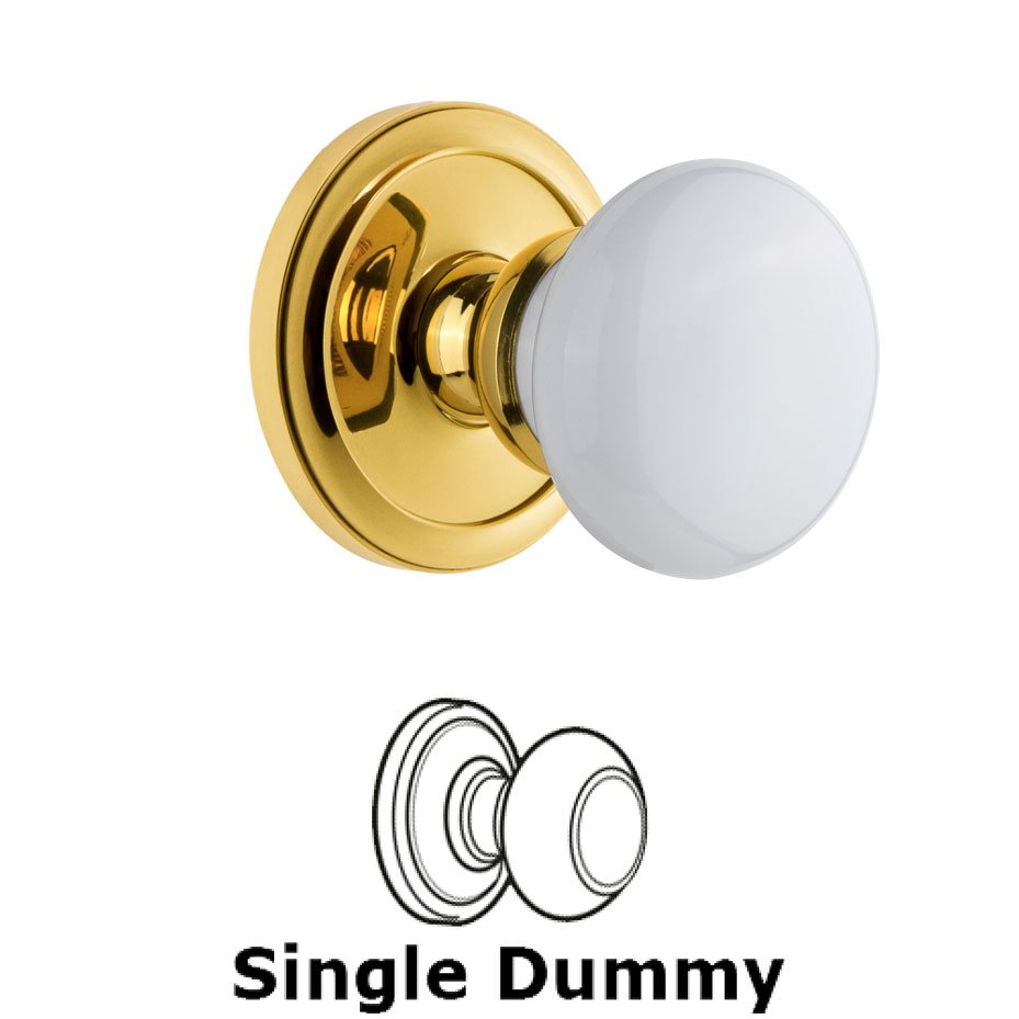 Circulaire Rosette Dummy with Hyde Park White Porcelain Knob in Polished Brass