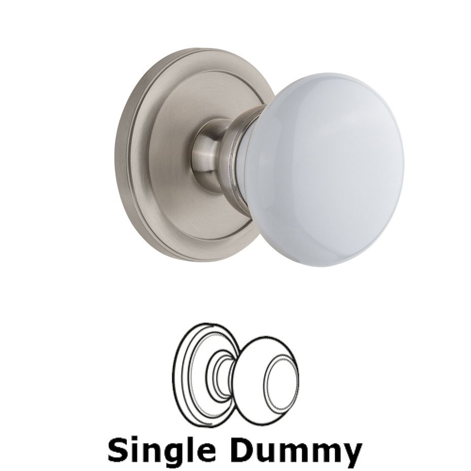Circulaire Rosette Dummy with Hyde Park White Porcelain Knob in Satin Nickel