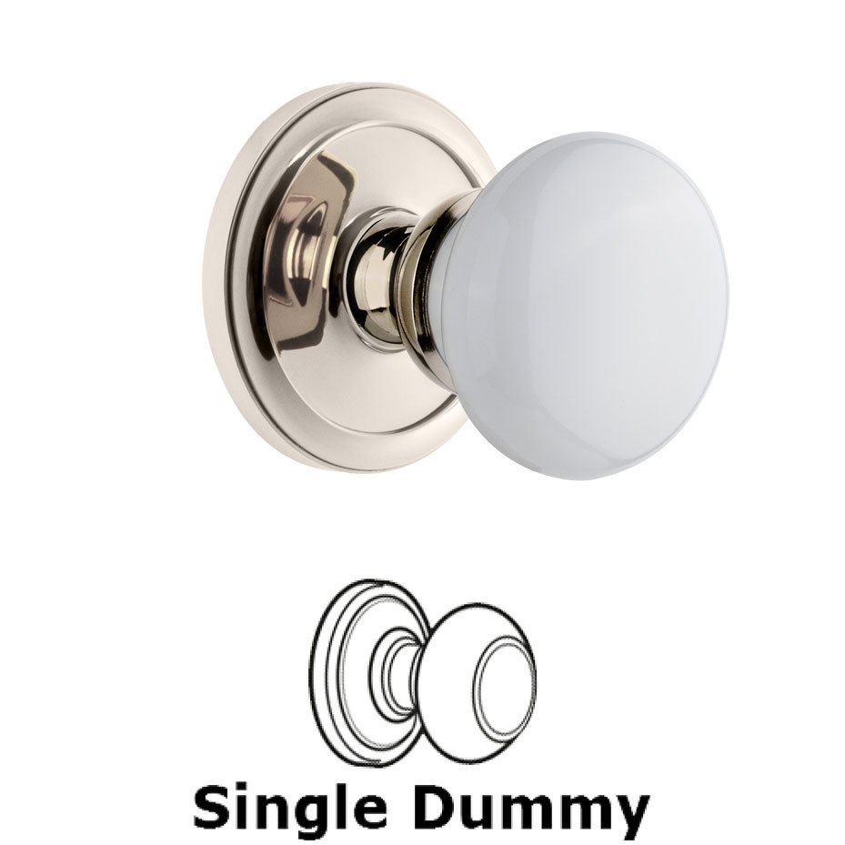 Circulaire Rosette Dummy with Hyde Park White Porcelain Knob in Polished Nickel