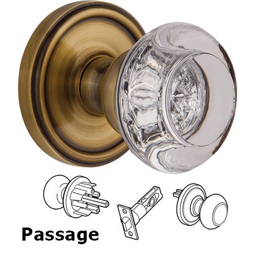 Passage Knob - Georgetown with Bordeaux Crystal Knob in Vintage Brass
