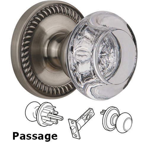 Passage Knob - Newport with Bordeaux Crystal Knob in Antique Pewter