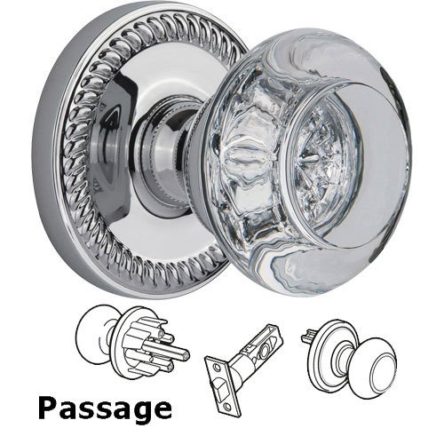 Passage Knob - Newport with Bordeaux Crystal Knob in Bright Chrome
