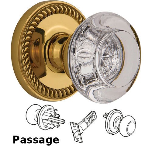 Passage Knob - Newport with Bordeaux Crystal Knob in Polished Brass