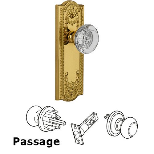 Passage Knob - Parthenon Plate with Bordeaux Crystal Knob in Polished Brass