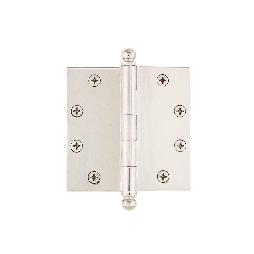 4 1/2" Ball Tip Heavy Duty Hinge with Square Corners in Polished Nickel