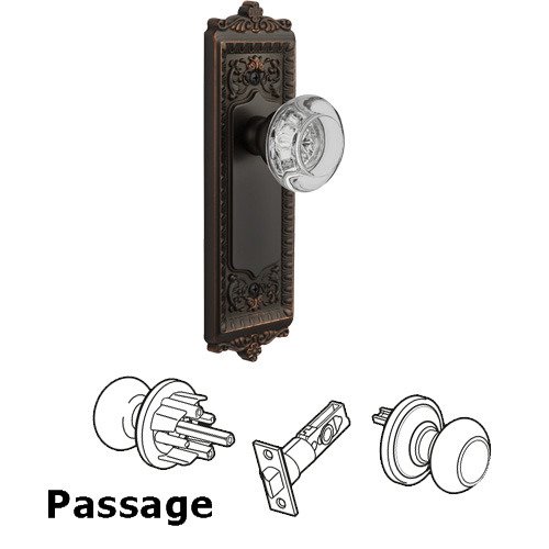 Passage Knob - Windsor Plate with Bordeaux Crystal Knob in Timeless Bronze