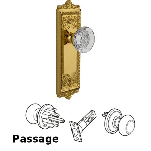 Passage Knob - Windsor Plate with Bordeaux Crystal Knob in Polished Brass