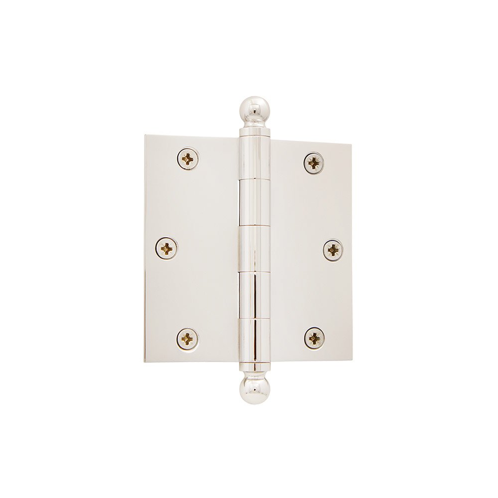 3 1/2" Ball Tip Residential Hinge with Square Corners in Polished Nickel