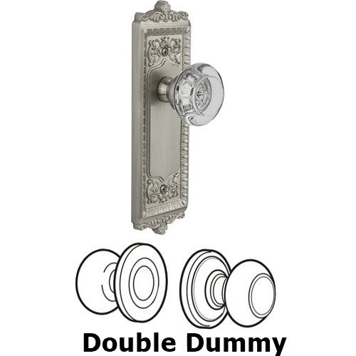Double Dummy - Windsor Plate with Bordeaux Crystal Knob in Satin Nickel