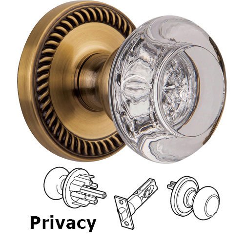 Privacy Knob - Newport with Bordeaux Crystal Knob in Vintage Brass