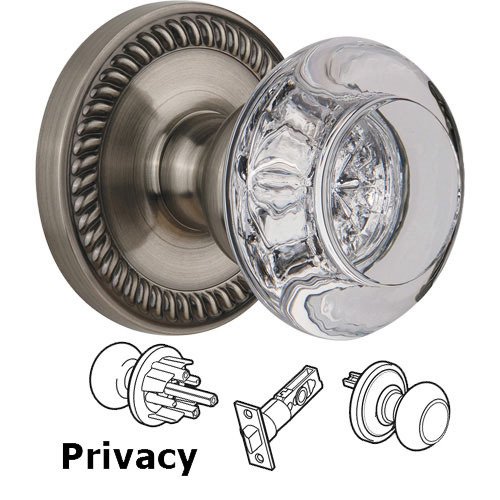 Privacy Knob - Newport with Bordeaux Crystal Knob in Antique Pewter