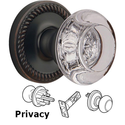 Privacy Knob - Newport with Bordeaux Crystal Knob in Timeless Bronze