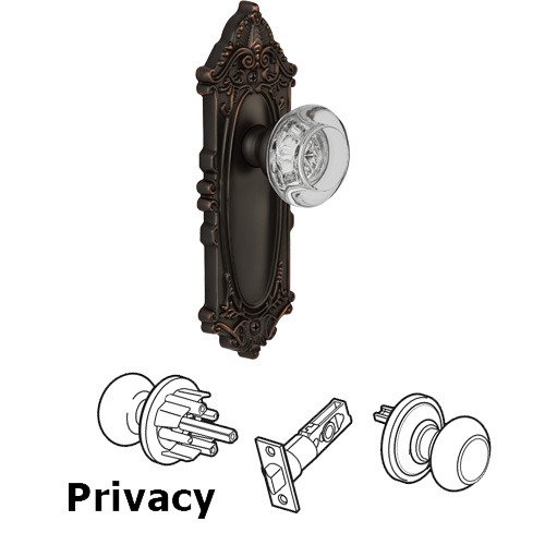 Privacy Knob - Grande Victorian Plate with Bordeaux Crystal Knob in Timeless Bronze