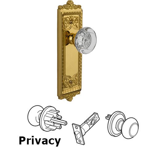 Privacy Knob - Windsor Plate with Bordeaux Crystal Knob in Lifetime Brass