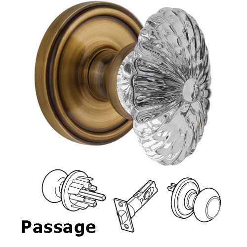 Passage Knob - Georgetown with Burgundy Crystal Knob in Vintage Brass