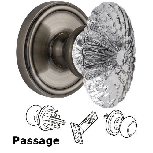 Passage Knob - Georgetown with Burgundy Crystal Knob in Antique Pewter