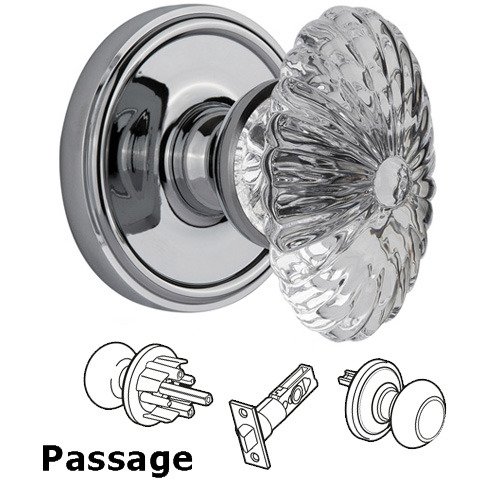 Passage Knob - Georgetown with Burgundy Crystal Knob in Bright Chrome