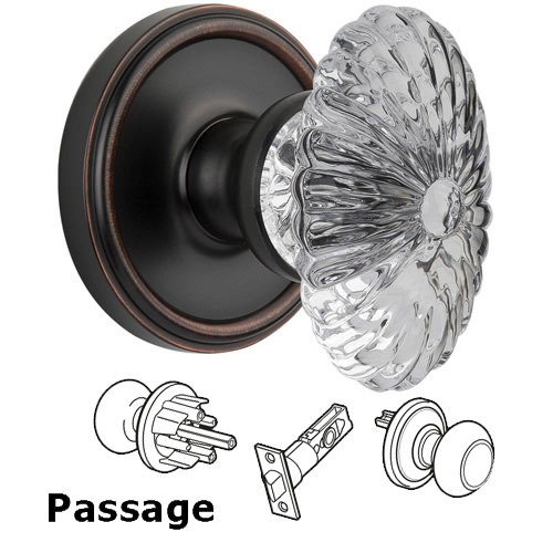 Passage Knob - Georgetown with Burgundy Crystal Knob in Timeless Bronze