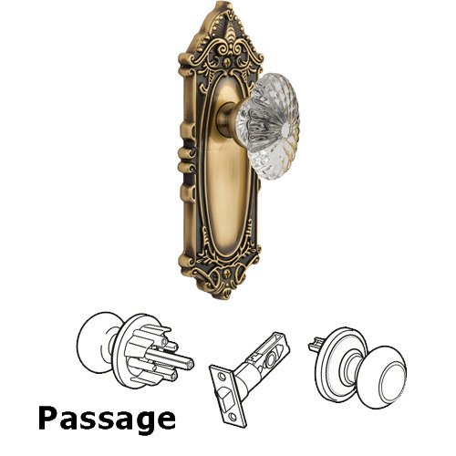 Passage Knob - Grande Victorian Plate with Burgundy Crystal Knob in Vintage Brass